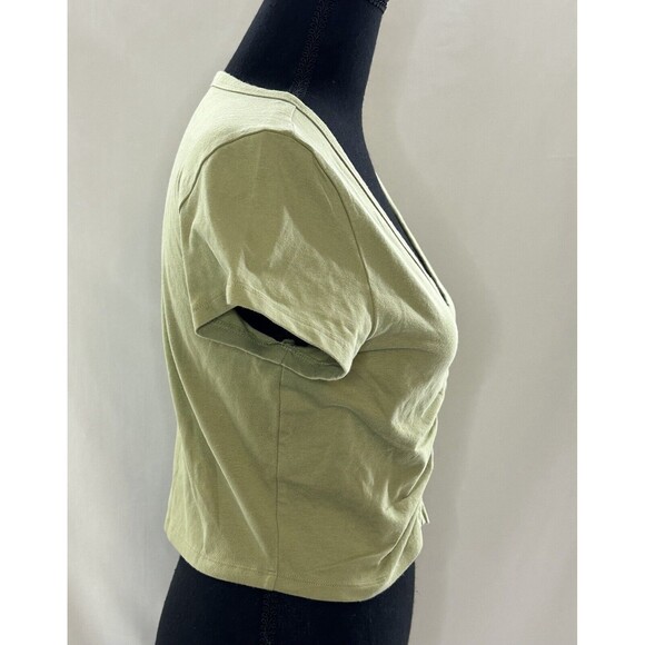 AMERICAN EAGLE Sage Green V-Neck‎ Cinch Front Crop Fitted T-Shirt LARGE NWT - Picture 4 of 9
